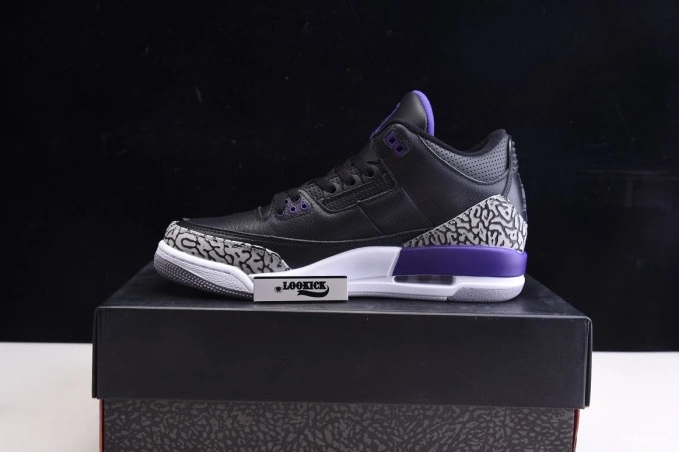 One Kick Black Purple Air Court 3 Jordan Retro CT8532-050 0808